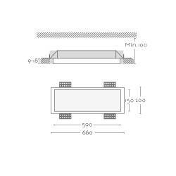 Foco empotrable horizontal de yeso con difusor 660 mmx100 mm