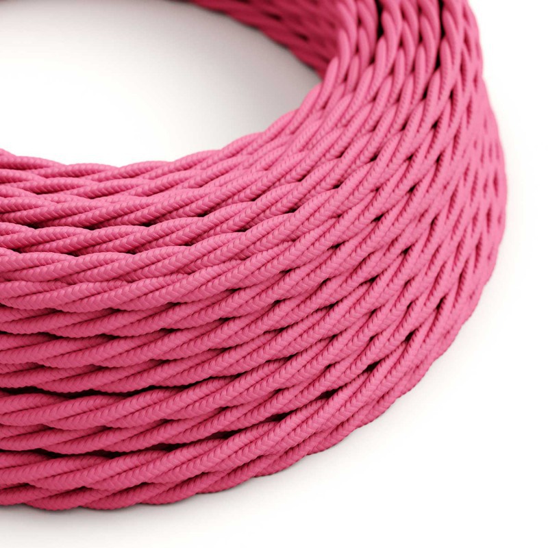 Cable eléctrico textil trenzado acabado color rosa