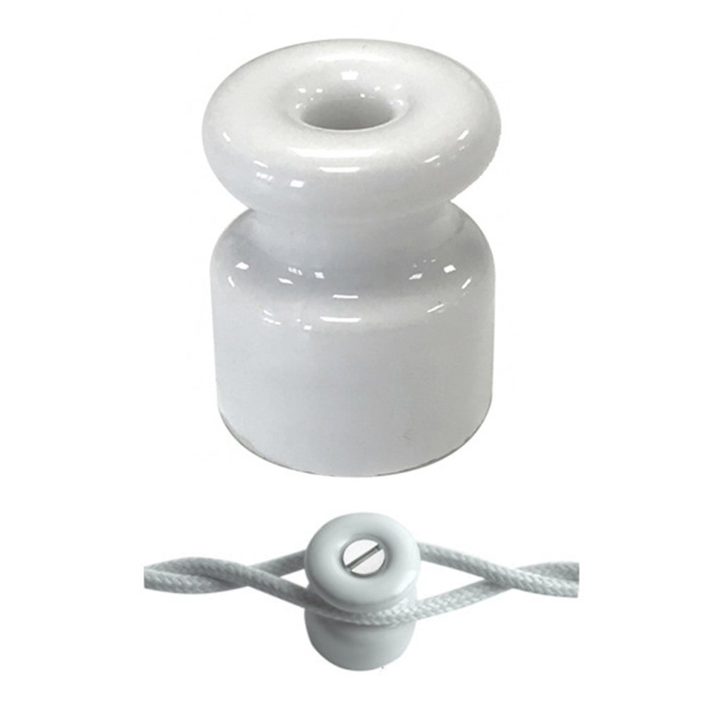 Pieza aisladora de porcelana blanca para usar con cable trenzado
